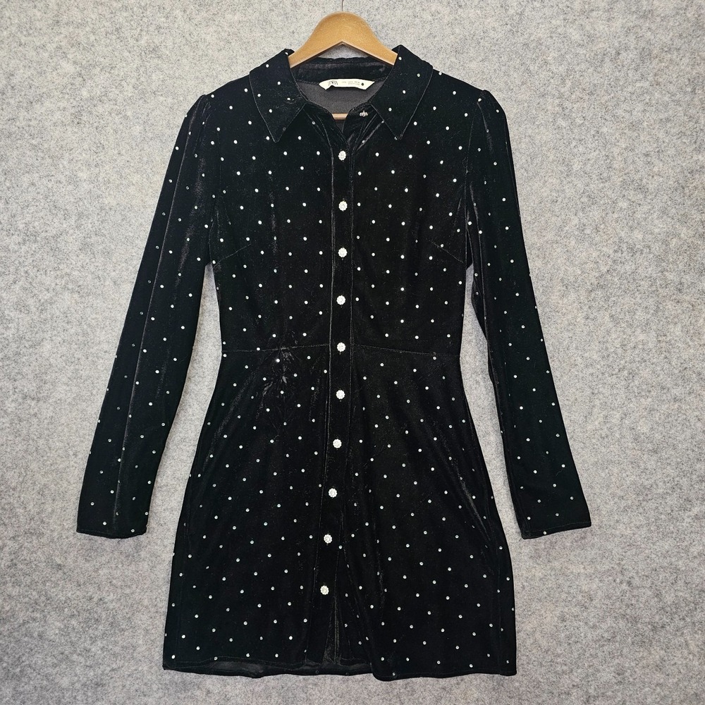 Y2K Velvet Mini Dress ZARA S Black Whimsigoth Rhinestone Studded Sparkly Party